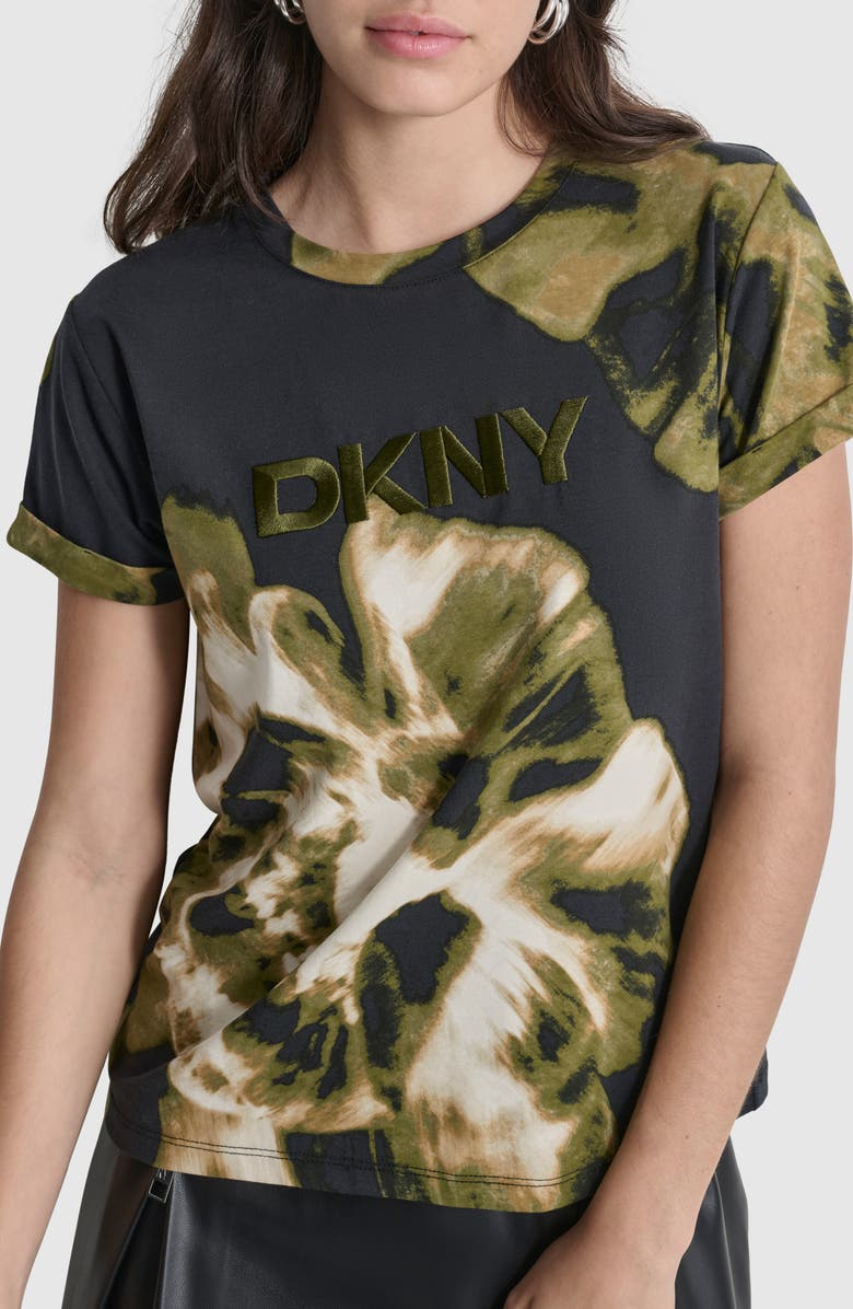 DKNY Logo Print Stretch Cotton Graphic T-Shirt, Alternate, color, Exploded Photo Floral
