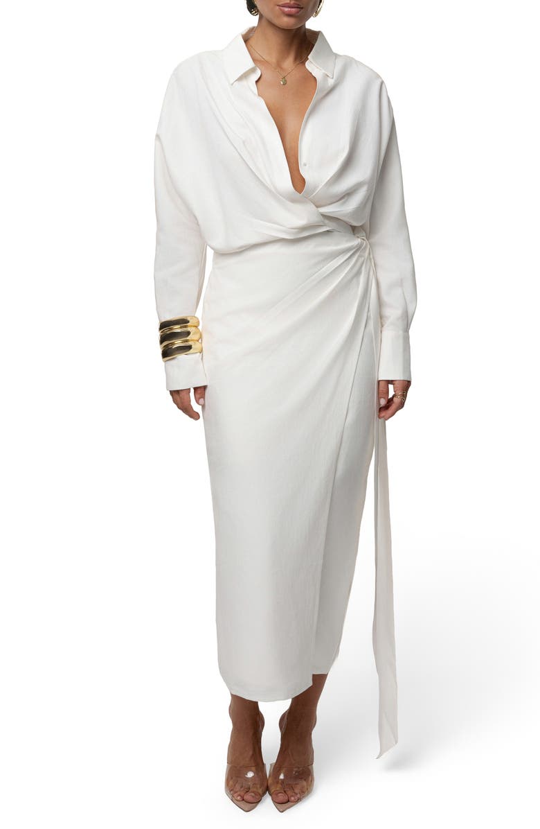 JLUXLABEL Skyline Long Sleeve Wrap Dress, Main, color, Ivory