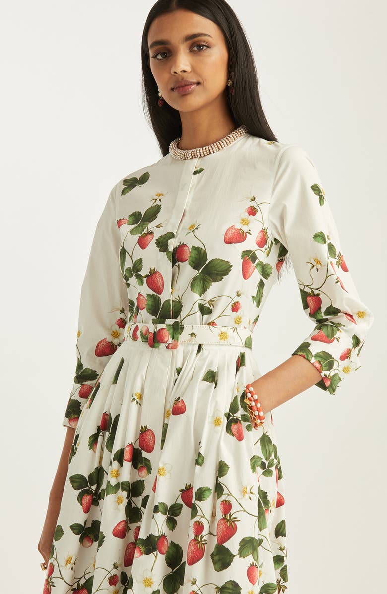 Oscar de la Renta Strawberry Field Belted Cotton Poplin Shirtdress, Alternate, color, 