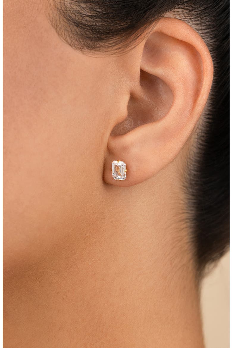 Emerald-Cut Cubic Zirconia Stud Earrings, Alternate, color, GOLD