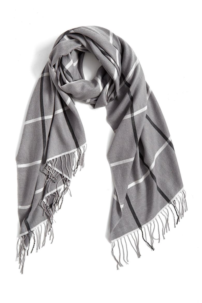 Plaid Cashmere & Wool Scarf, Main, color, BLACK COMBO