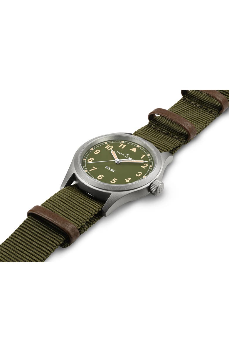 Hamilton Khaki Field NATO Strap Watch, 38mm, Alternate, color, Green