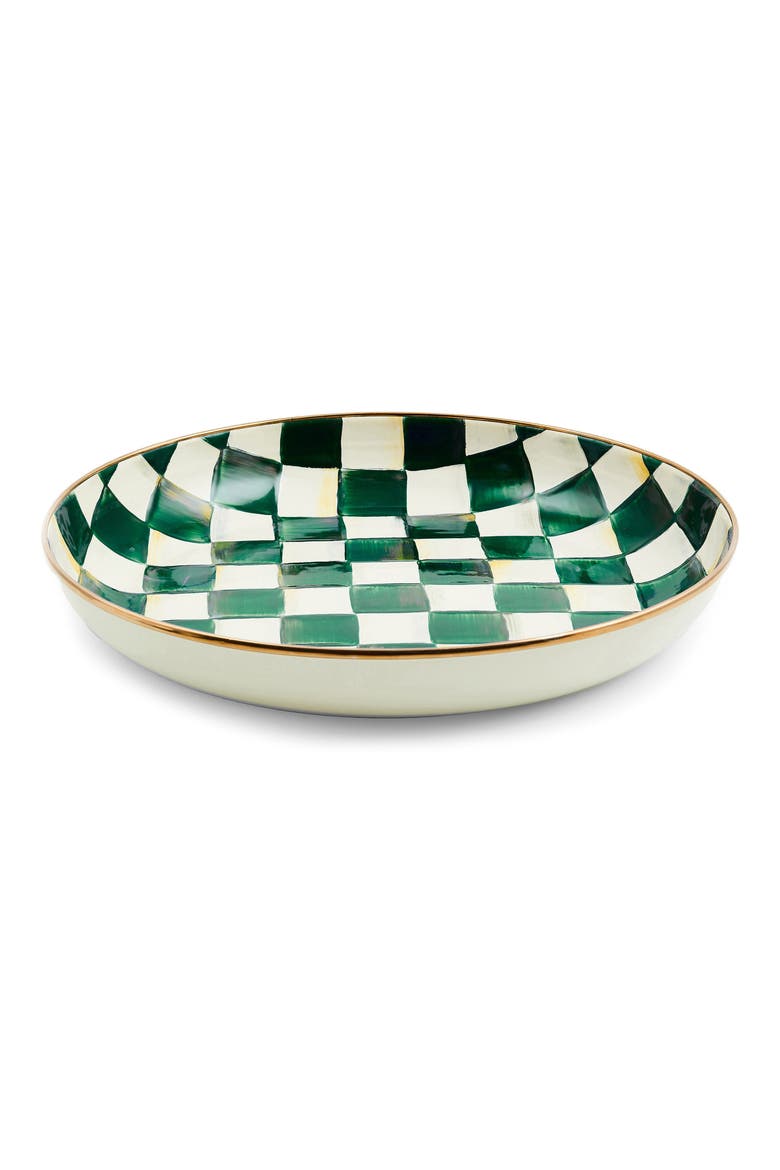 Emerald Check Enameled Steel Abundant Bowl, Main, color, EMERALD