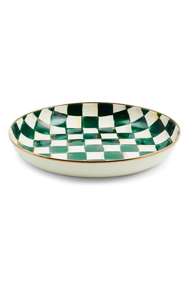 MACKENZIE CHILDS Emerald Check Enameled Steel Abundant Bowl, Main, color, Emerald