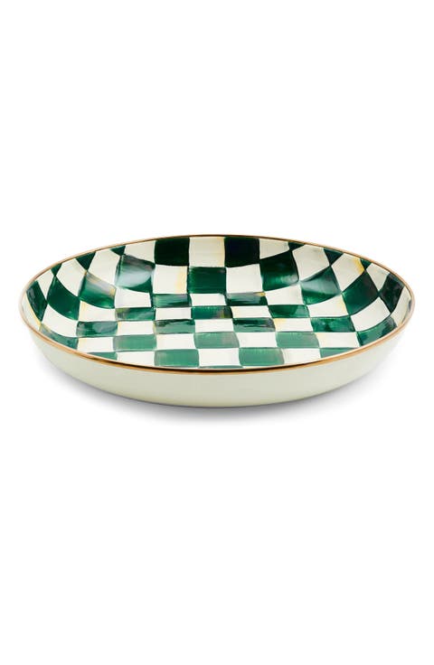 Emerald Check Enameled Steel Abundant Bowl