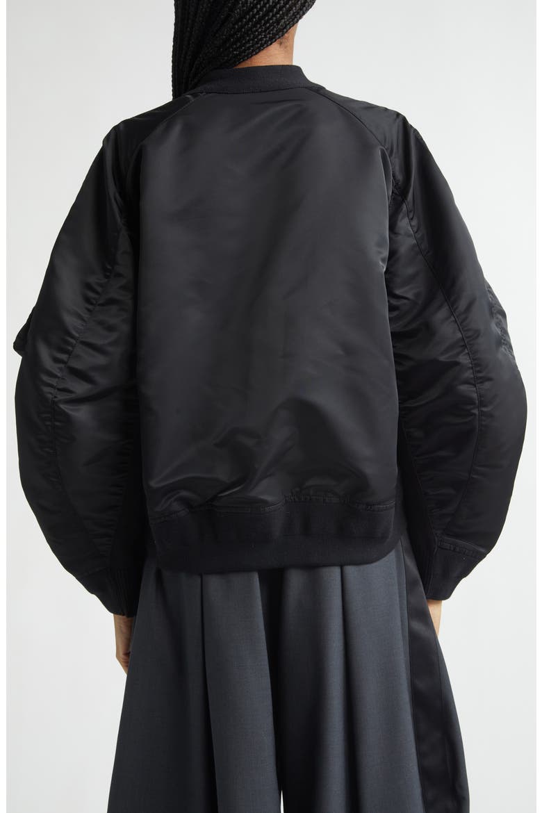 Mixed Media Knit & Nylon Twill Cardigan, Alternate, color, BLACK