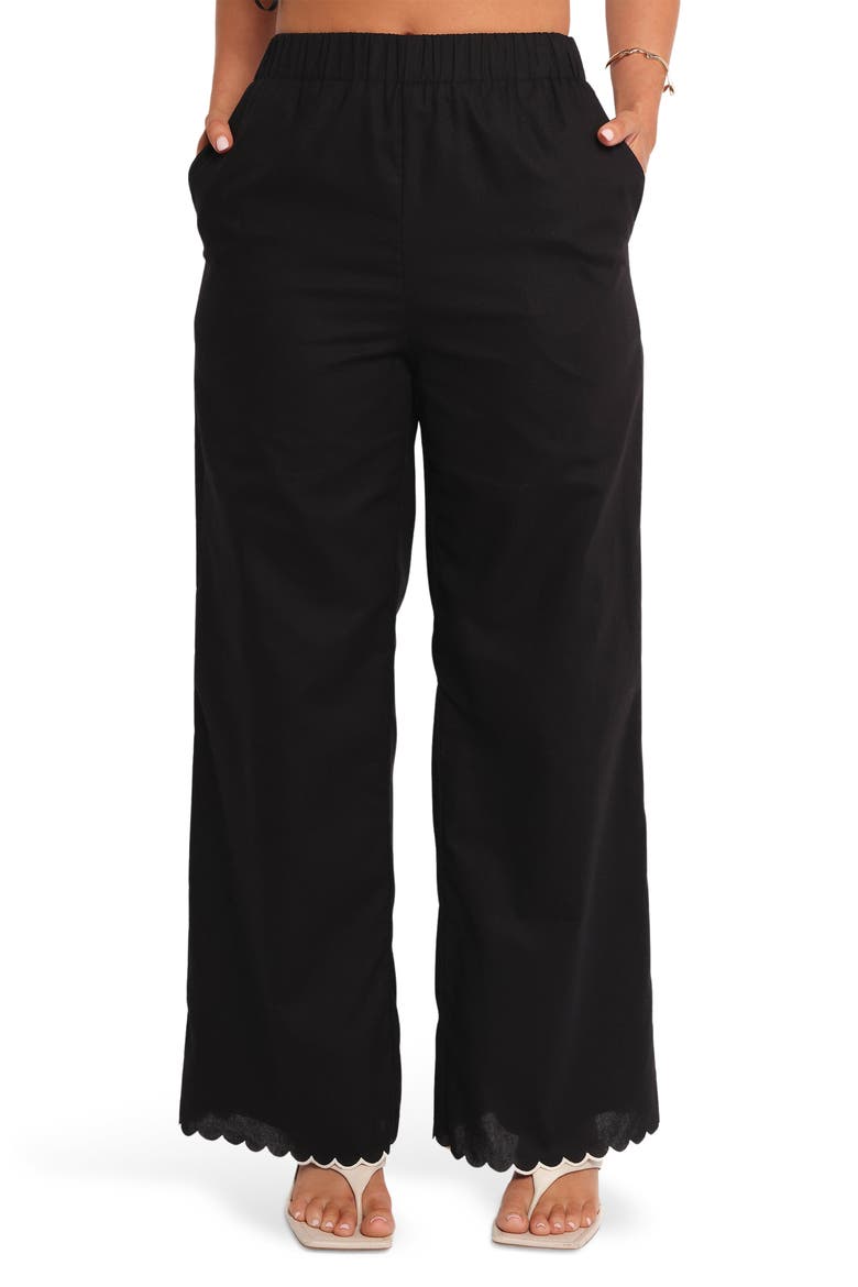 Semika Scalloped Hem Wide Leg Pants, Main, color, BLACK