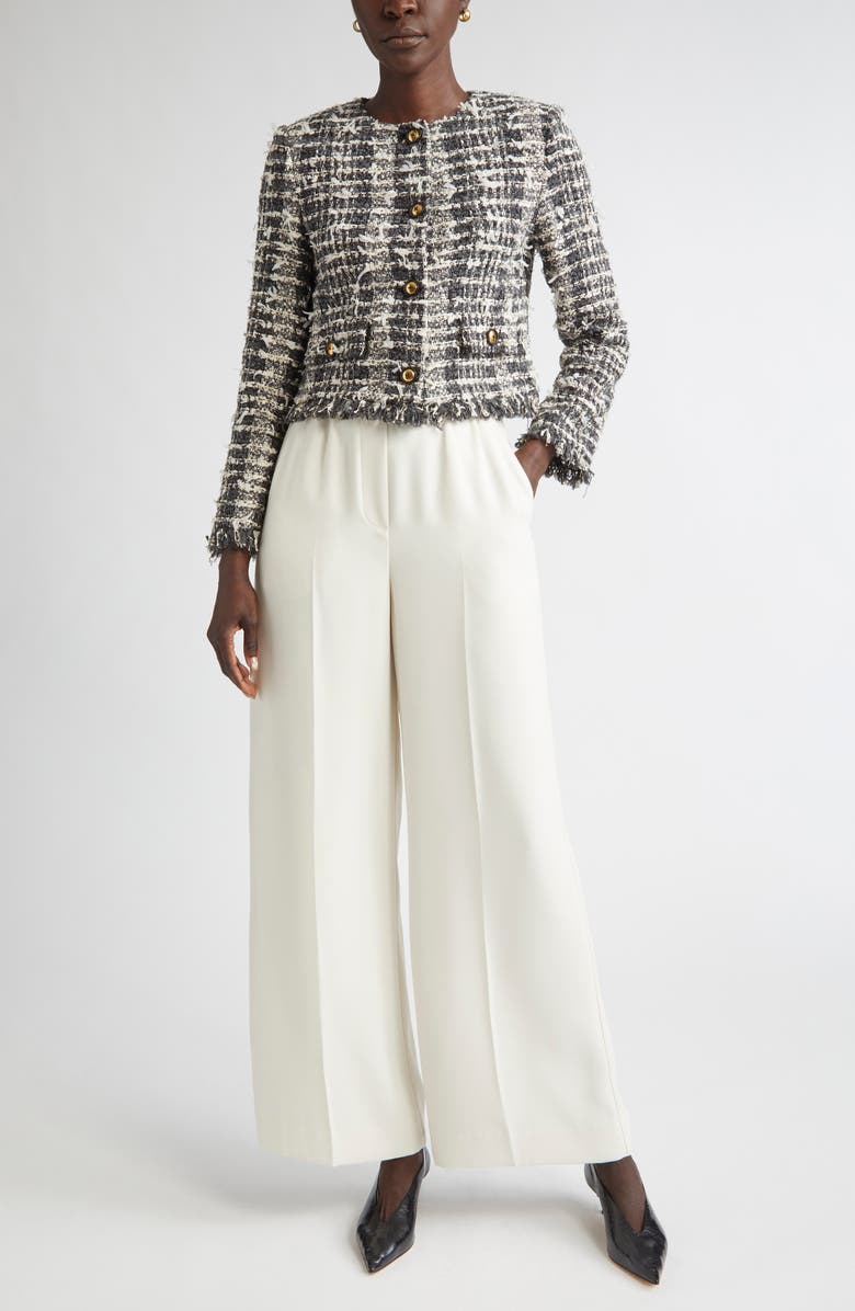 ST. JOHN Satin Back Crepe Wide Leg Pants, Alternate, color, Ecru