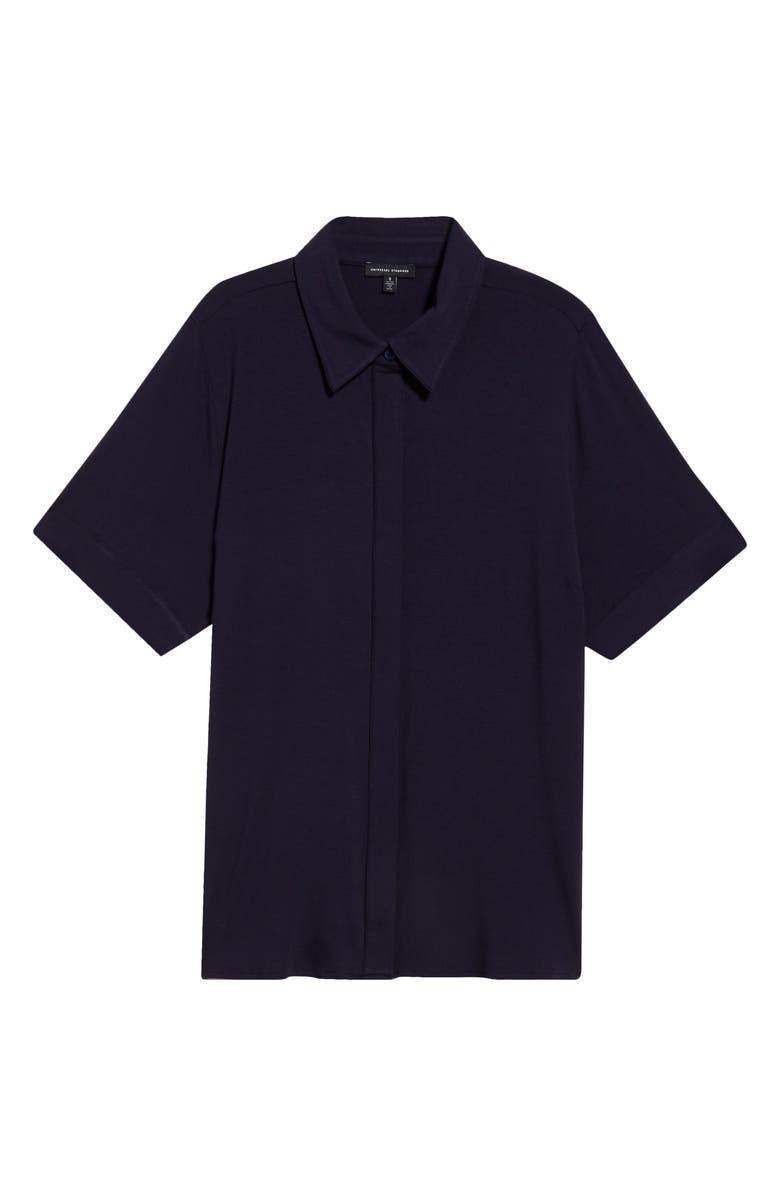 Universal Standard Chelsea Short Sleeve Jersey Button-Up Shirt, Alternate, color, Midnight