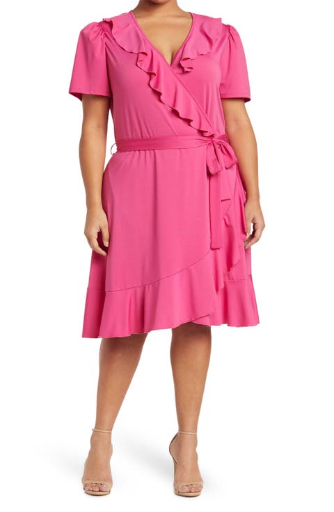 Ruffle Floral Wrap Dress (Plus)