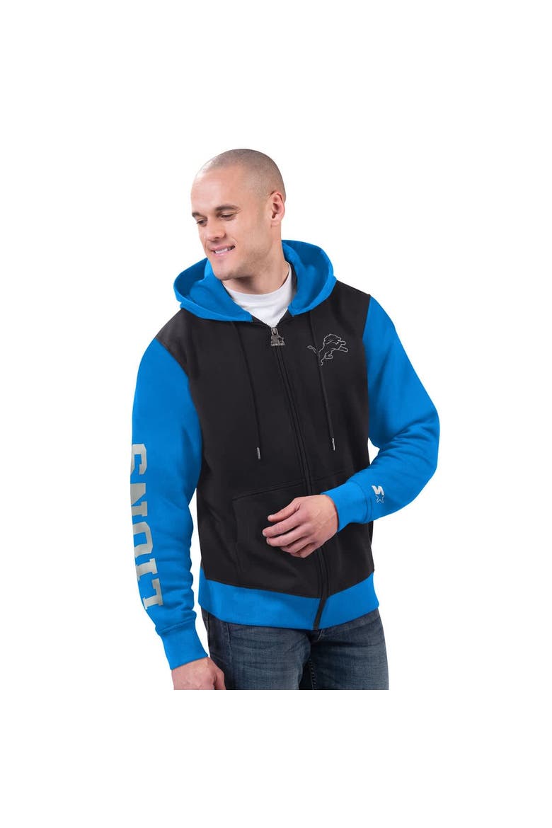 Men's Starter Black/Blue Detroit Lions Thursday Night Gridiron Full-Zip Hoodie, Main, color, Black