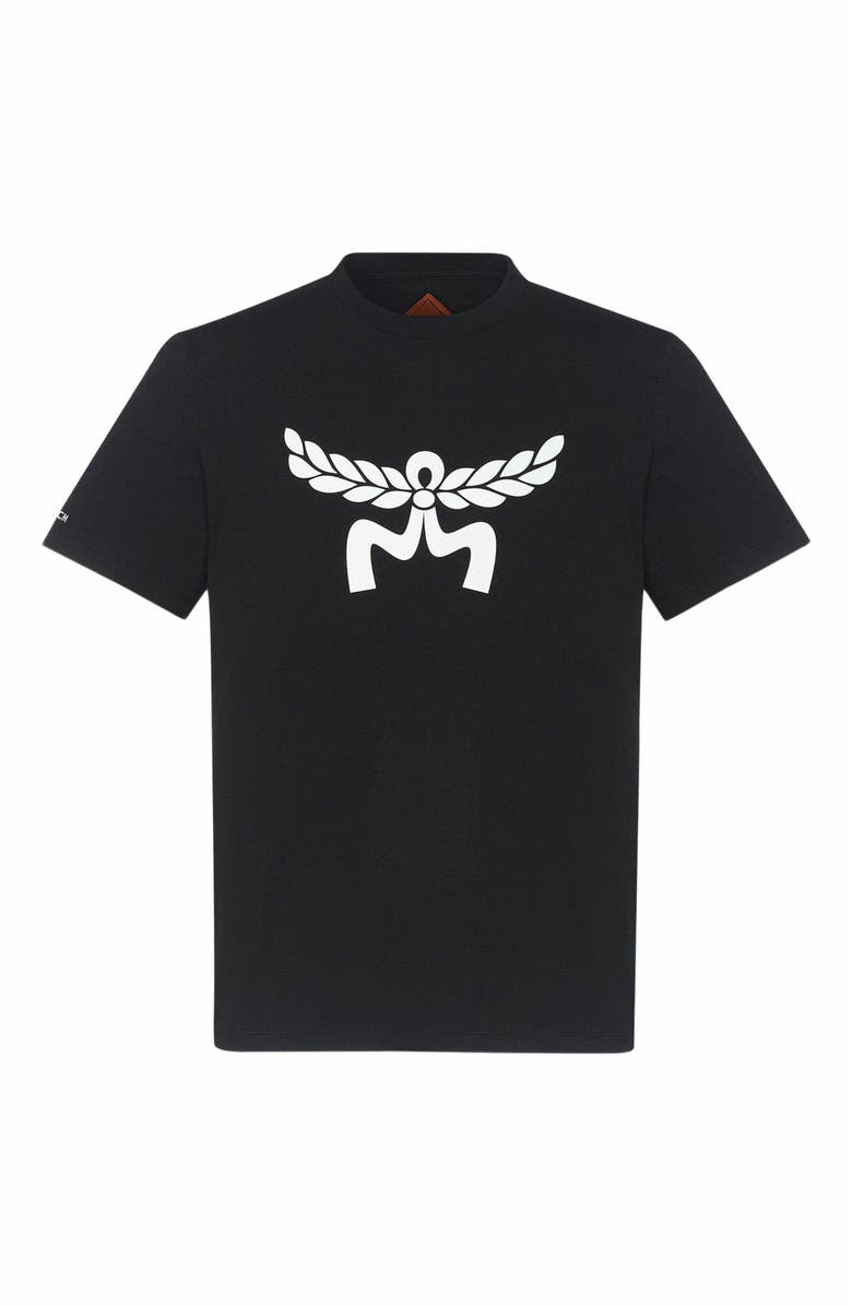 MCM Laurel Logo Print T-Shirt in Organic Cotton, Main, color, Black