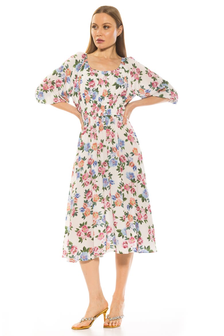 Emily Balloon Sleeve Fit & Flare Midi Dress, Alternate, color, IVORY FLORAL