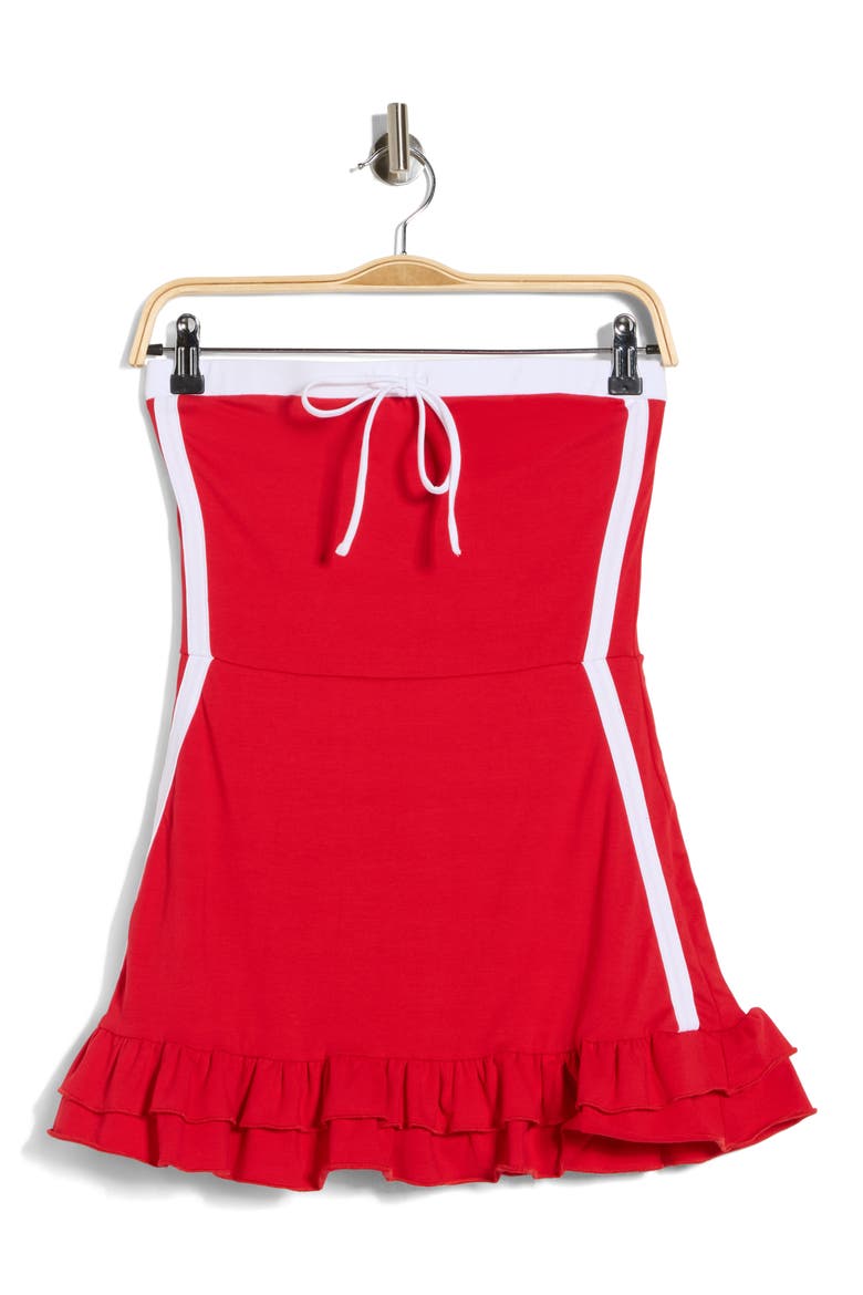 Colorblock Stripe Strapless Cotton Blend Minidress, Alternate, color, RED WHITE
