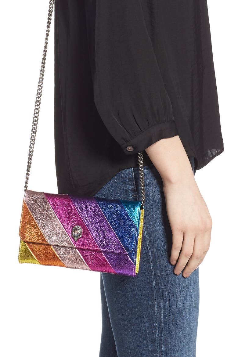 Stripe Leather Chain Wallet, Alternate, color, MULTI/ OTHER