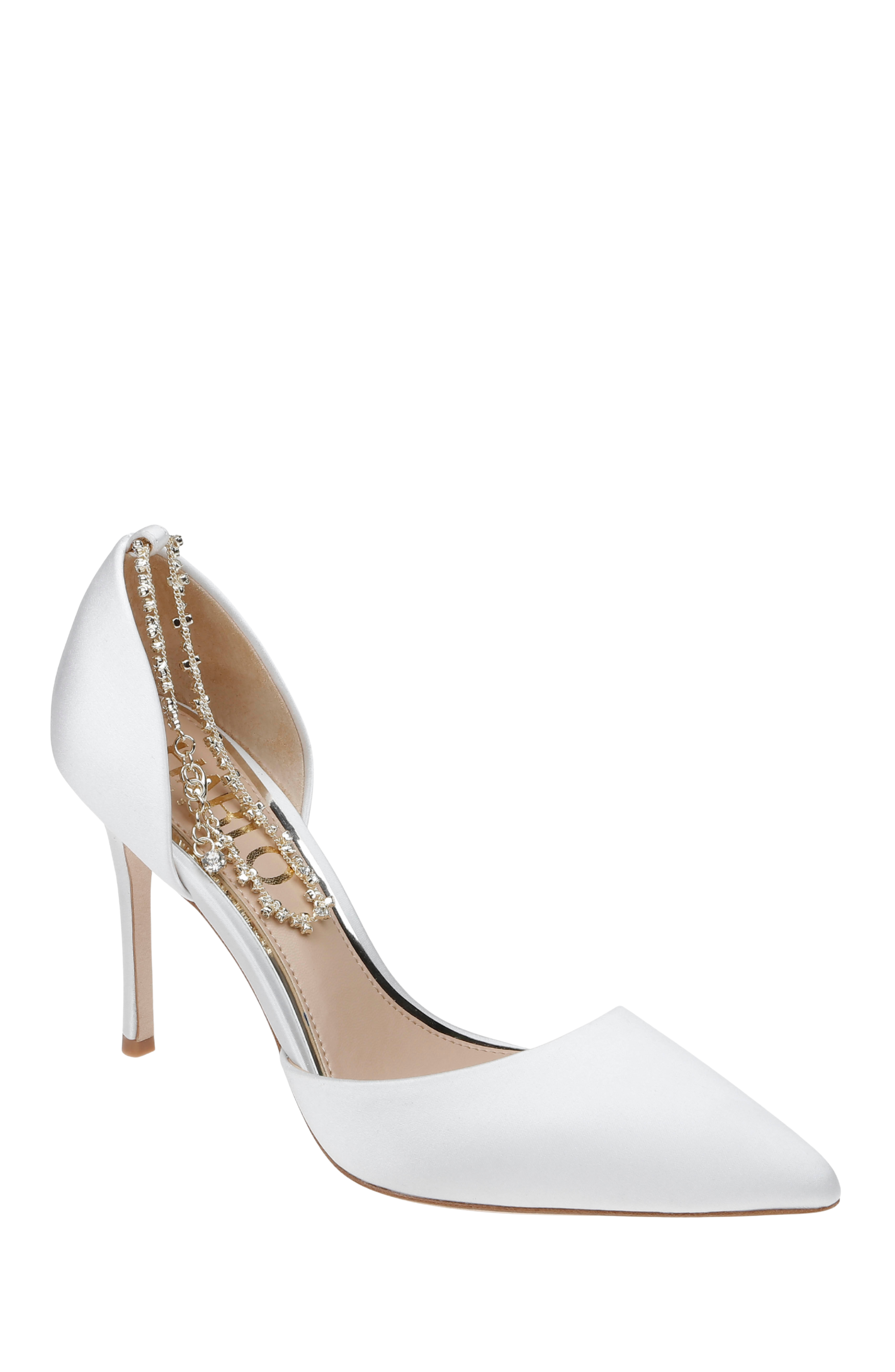 HARLO Australia Daniela - Satin Bridal Pointed Toe Stiletto with Crystal Ankle Strap, Alternate, color, Soft White Satin