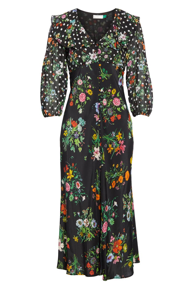 Bonnie Floral & Polka Dot Print Dress, Alternate, color, FLORAL SPOT MONO
