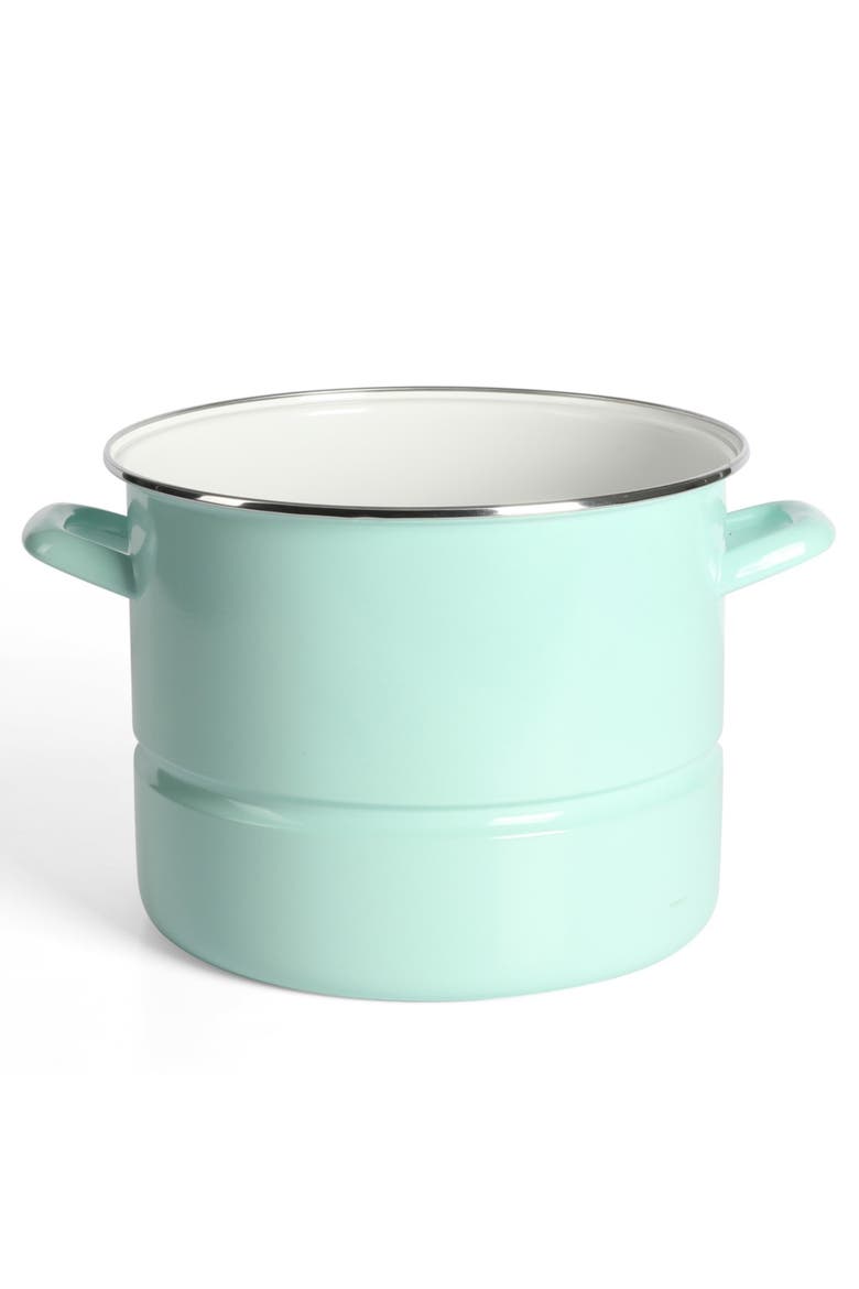 Thayer Enameled Steel Steamer Pot with Stainless Steel Insert and Lid, Alternate, color, Martha Blue