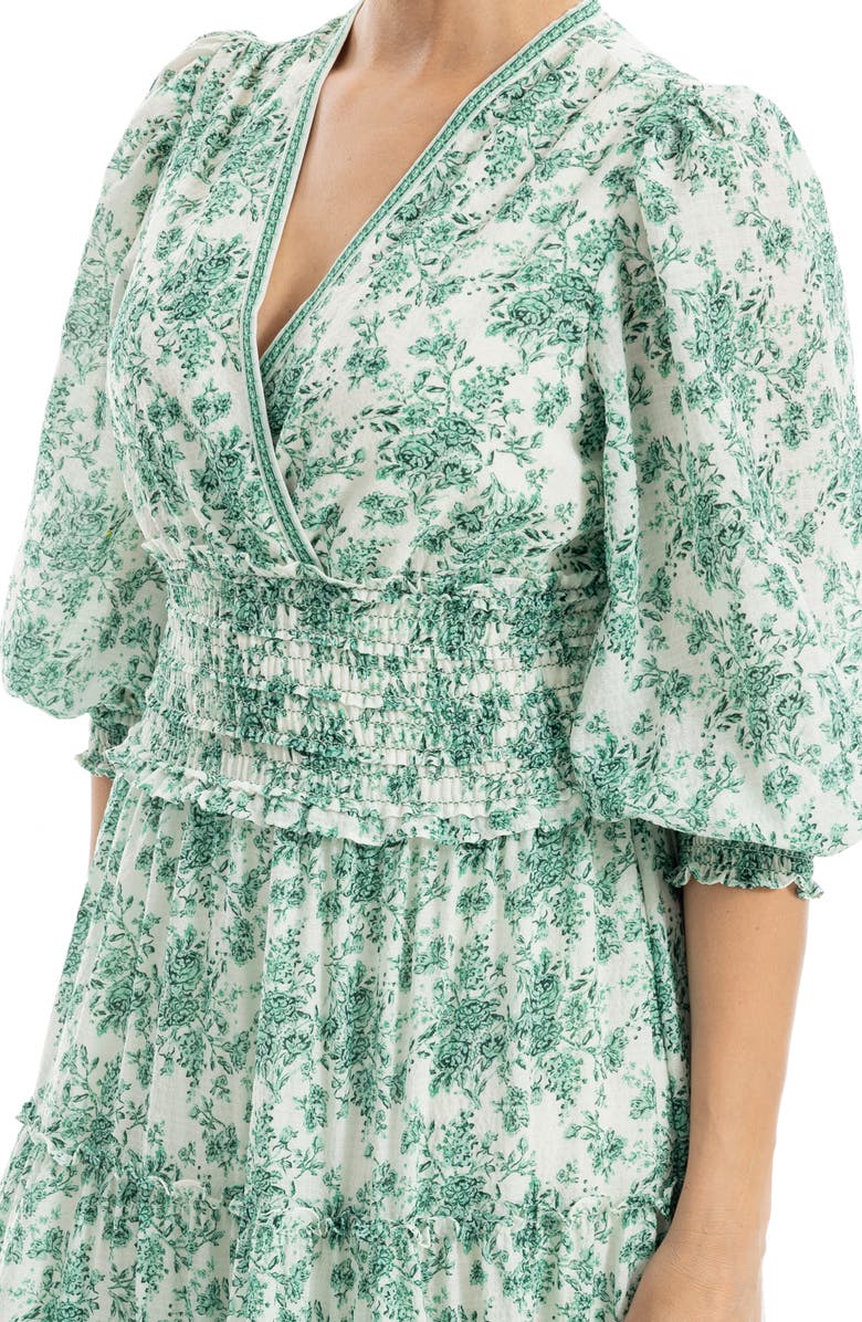 MAX STUDIO Surplice Neck Smocked Waist Maxi Dress, Alternate, color, Cream/ Green