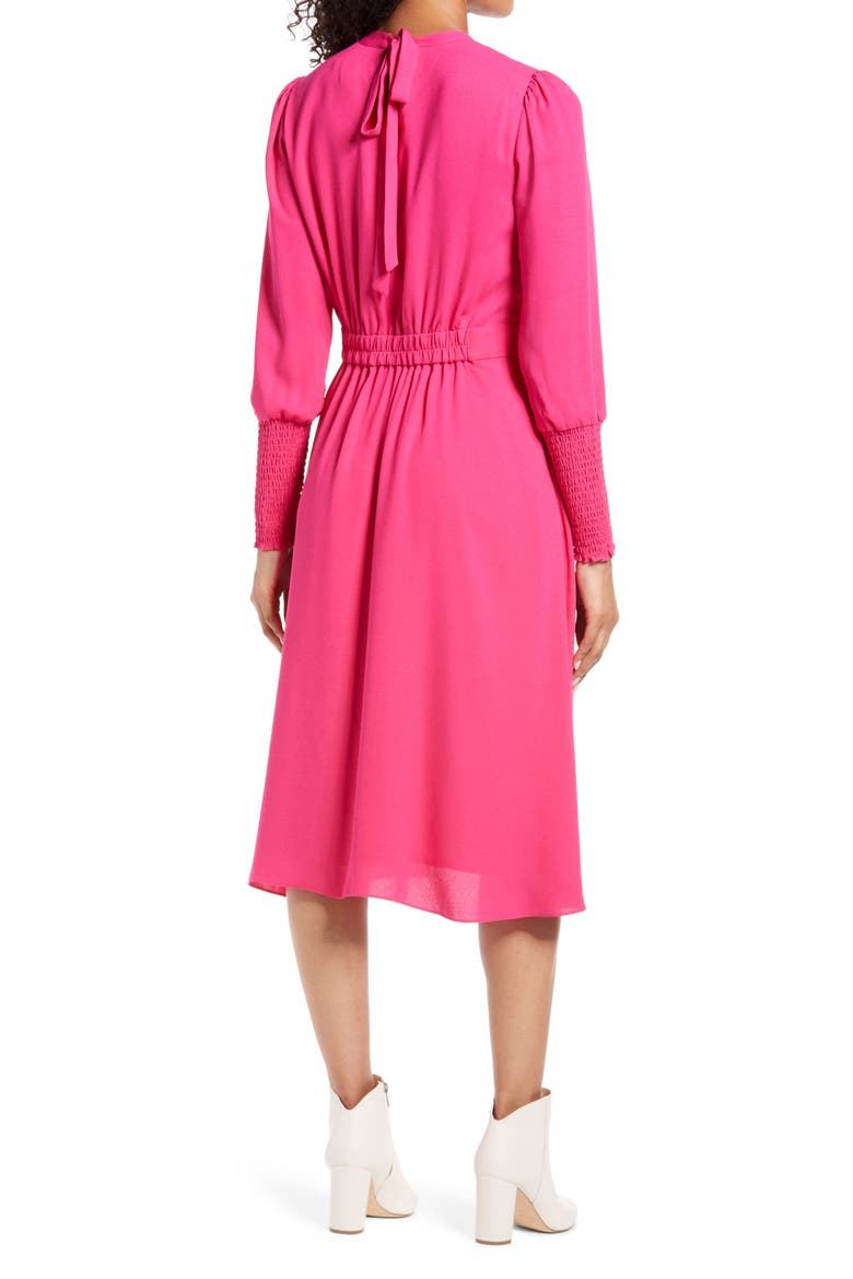 Tie Back Long Sleeve Dress, Alternate, color, PINK YARROW