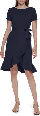 Calvin Klein Tie Waist Ruffle Hem Dress