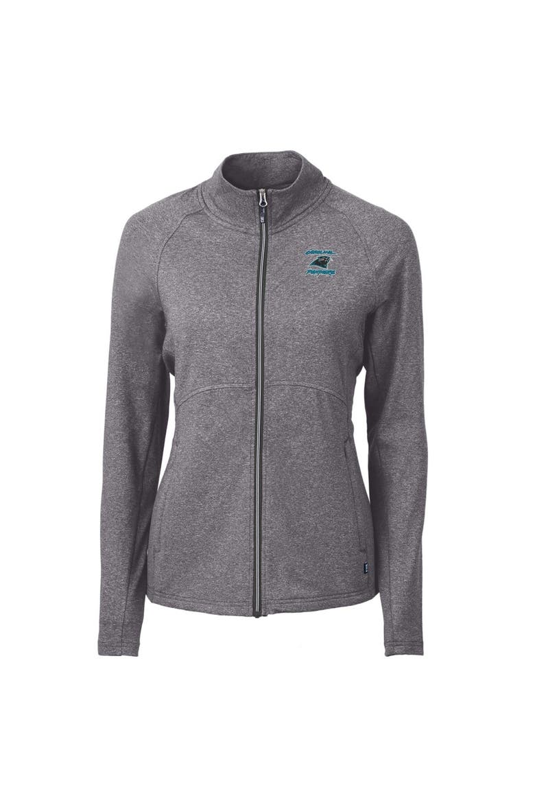 Women's Cutter & Buck Heather Black Carolina Panthers Throwback Logo Adapt Eco Knit Heather Recycled Full-Zip Jacket, Alternate, color, Heather Black