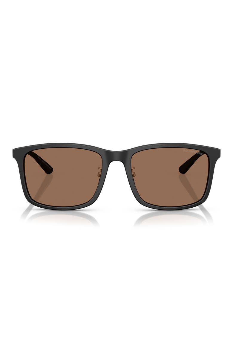 57mm Square Sunglasses, Main, color, MATTE BLACK / DARK BROWN