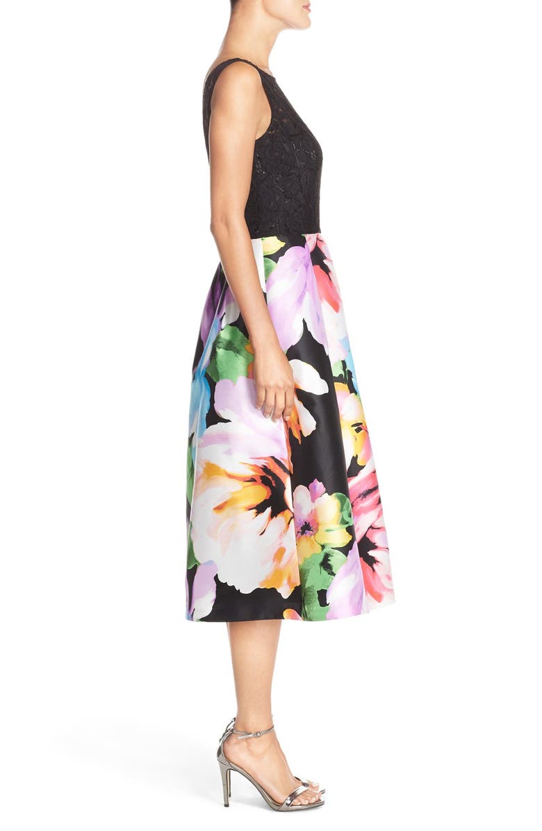 Ellen Tracy Mixed Media Fit & Flare Midi Dress, Alternate, color,
