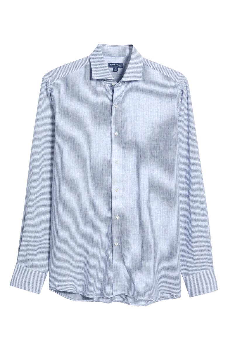 Peter Millar Crown Crafted Astino Lino Stripe Linen Button-Up Shirt, Alternate, color, 