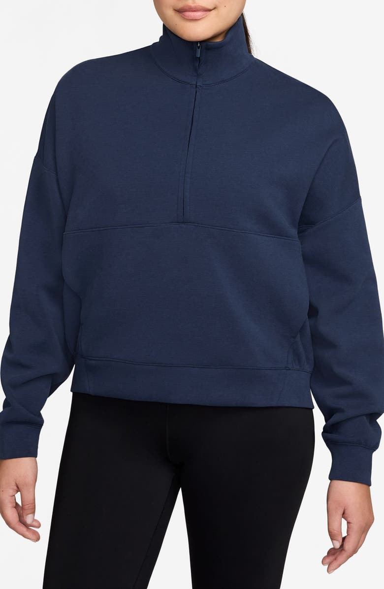 Nike 24.7 ImpossiblySoft Dri-FIT Oversize Half Zip Top, Main, color, 410 Mnnavy/Dkobs