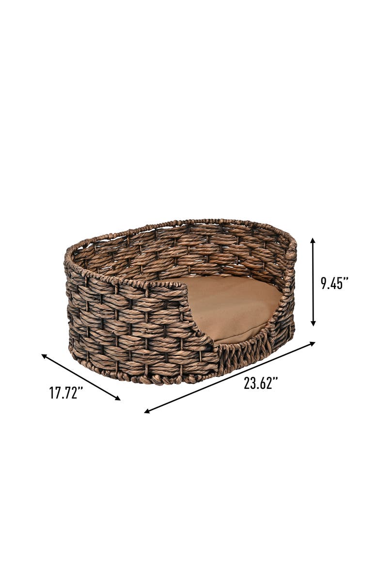 The Licker Store Perri 24" x 18" Classic Farmhouse Handwoven Hyacinth Oval Pet Bed, Machine-Washable Cushion, Alternate, color, Brown