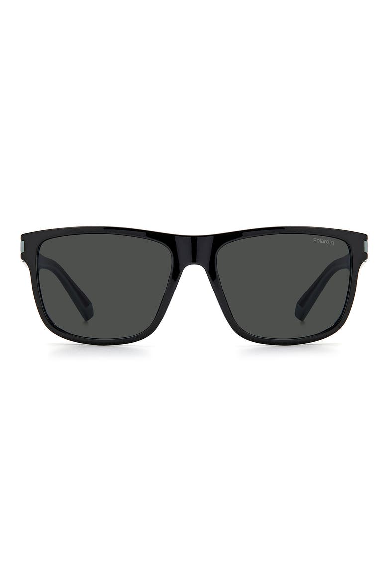 57mm Polarized Rectangular Sunglasses, Main, color, BLACK GREY / GRAY POLAR