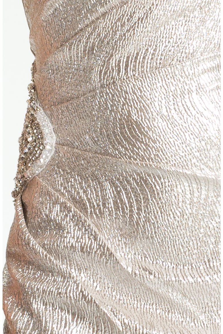 One Shoulder Beaded Patch Metallic Sheath Dress, Alternate, color, GOLD
