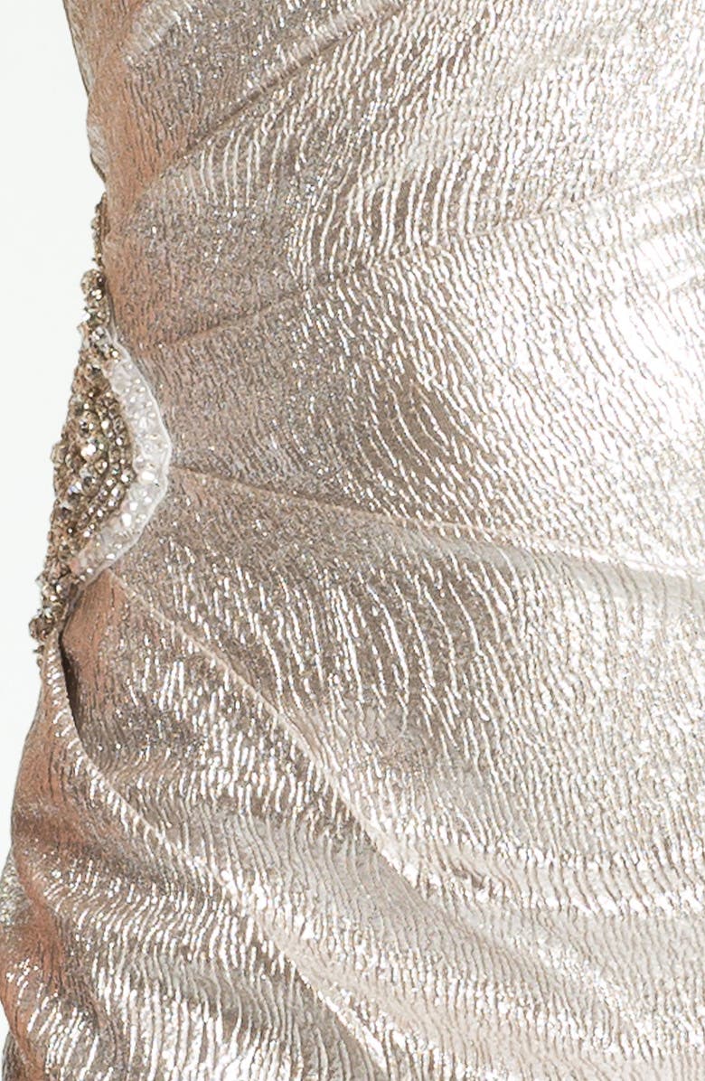 Eliza J One Shoulder Beaded Patch Metallic Sheath Dress, Alternate, color, 