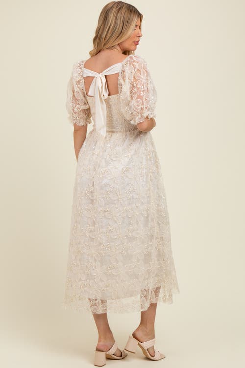Pinkblush Floral Mesh Overlay Tie Back Midi Dress In Neutral