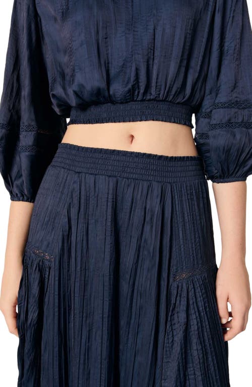 Maje Japri Pleated Satin-effect Skirt In Navy