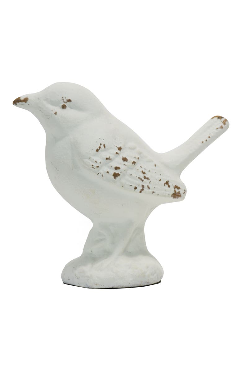 Foreside Home and Garden Rustic Antique White Metal Bird Figurine, Alternate, color, White