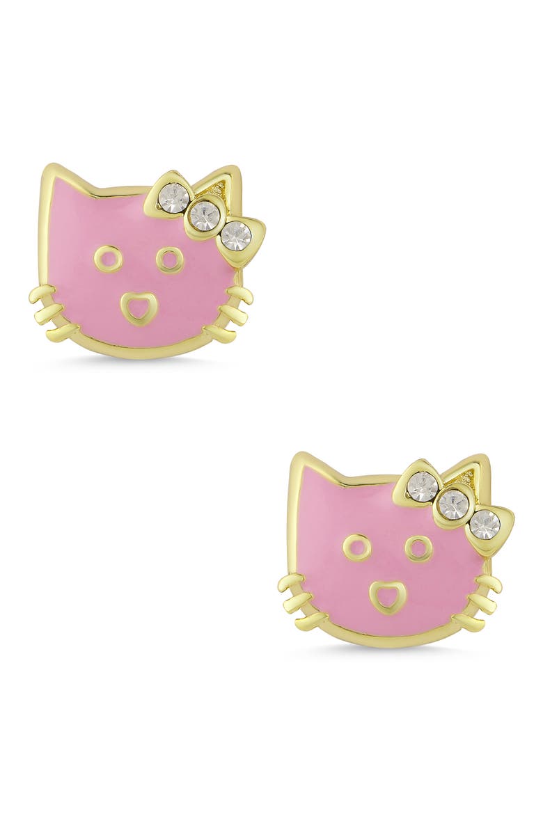 Kids' Cat Stud Earrings, Main, color, PINK