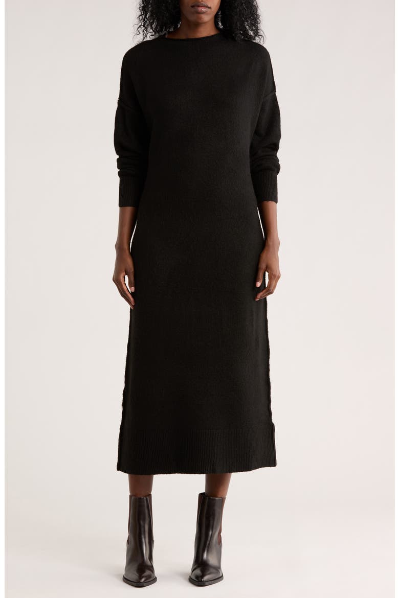 Tribeca Long Sleeve Midi Sweater Dress, Main, color, BLACK