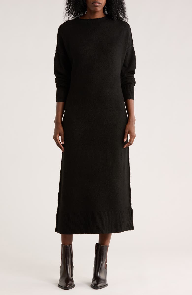 STITCHDROP Tribeca Long Sleeve Midi Sweater Dress, Main, color, Black