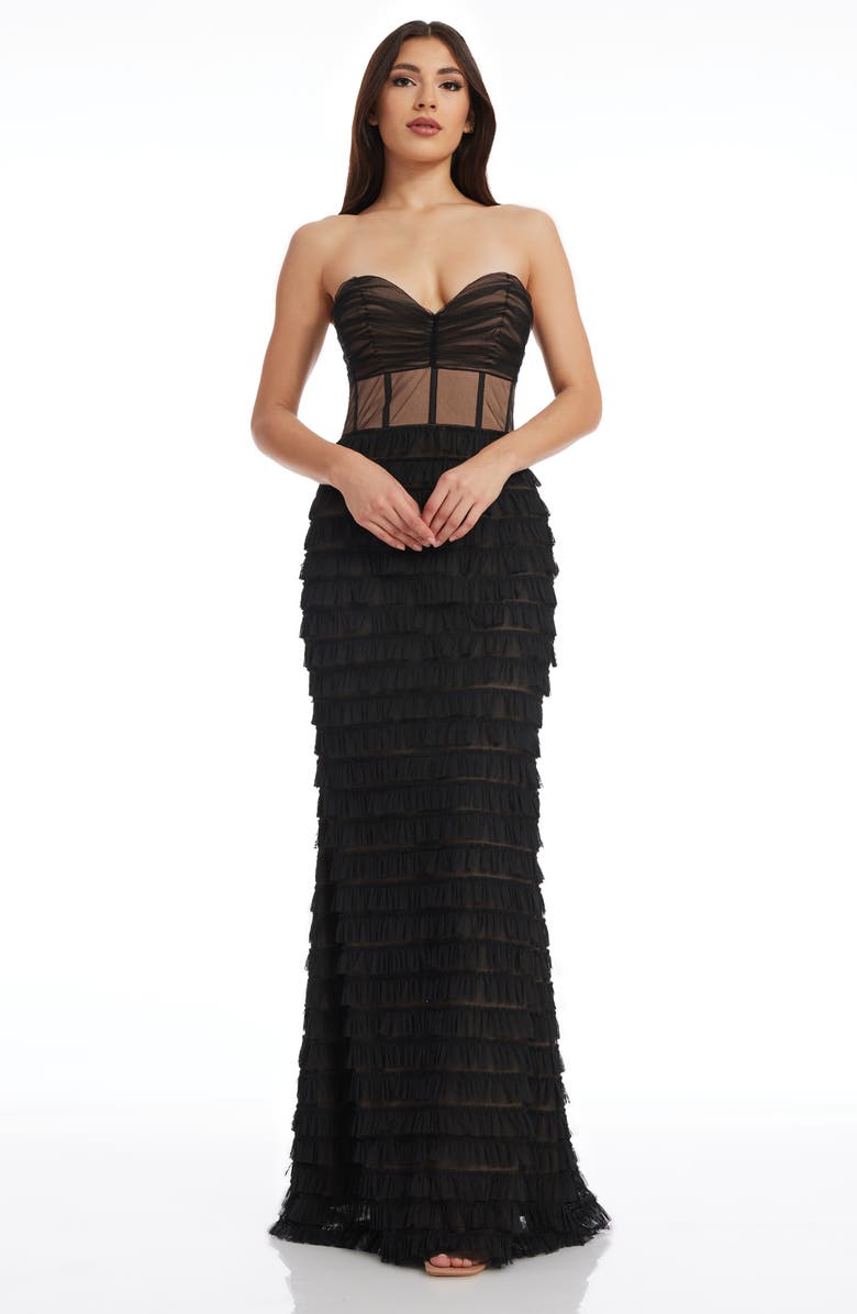 Dress the Population Grace Strapless Illusion Bodice Mermaid Gown, Alternate, color, Black Nude