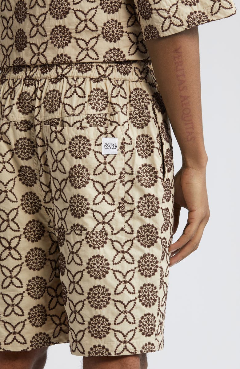 Native Youth Embroidered Cotton Shorts, Alternate, color, Beige / Brown