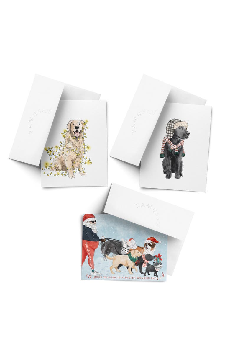 Ramus & Co Holiday Winter Card Pack (3ct, Assorted) Lit Retriever, Santa Dog Walking, Candy Cane Lab, Main, color, Multi-Pack