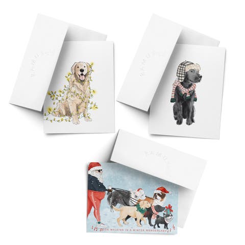 Holiday Winter Card Pack (3ct, Assorted) Lit Retriever, Santa Dog Walking, Candy Cane Lab