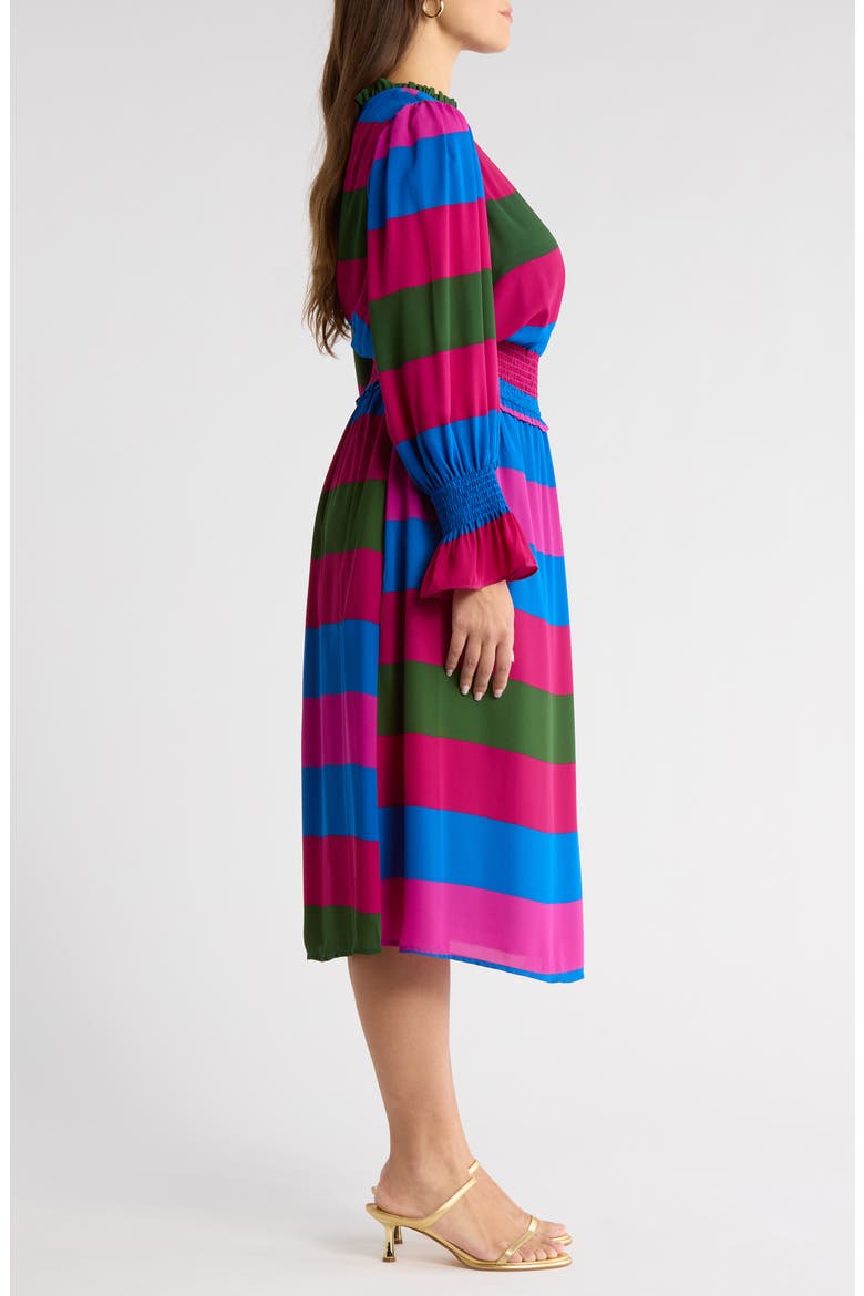 Saige Stripe Long Sleeve Midi Dress, Alternate, color, MAGENTA-MULTI