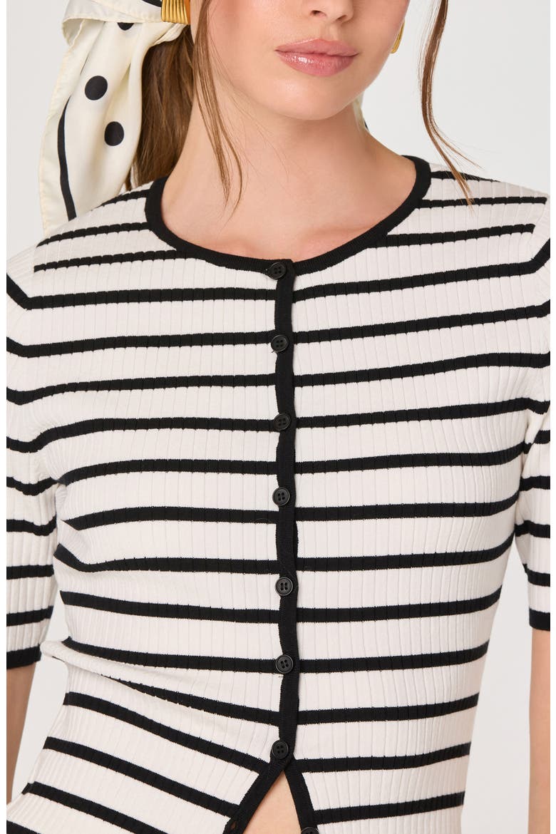 Henrie Stripe Button-Up Sweater, Alternate, color, BLACK WHITE