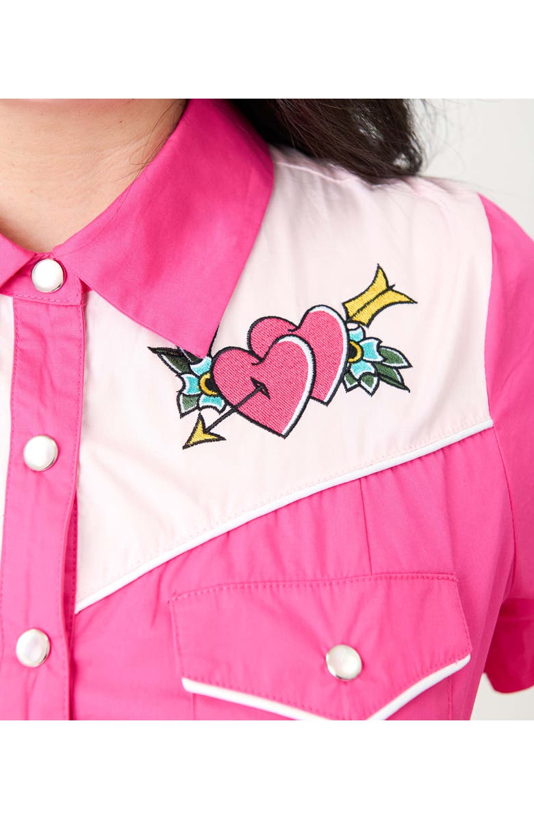 Smak Parlour Plus Size Embroidered Western Flare Dress, Alternate, color, Pink Embroidered