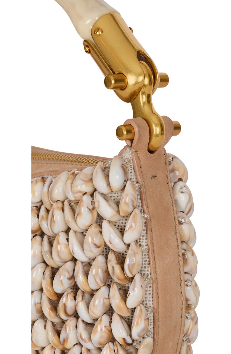 Balmain Ebene Mini bag in suede and shells, Alternate, color, Beige