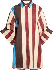 STAUD Nico Stripe Stretch Cotton Shirtdress