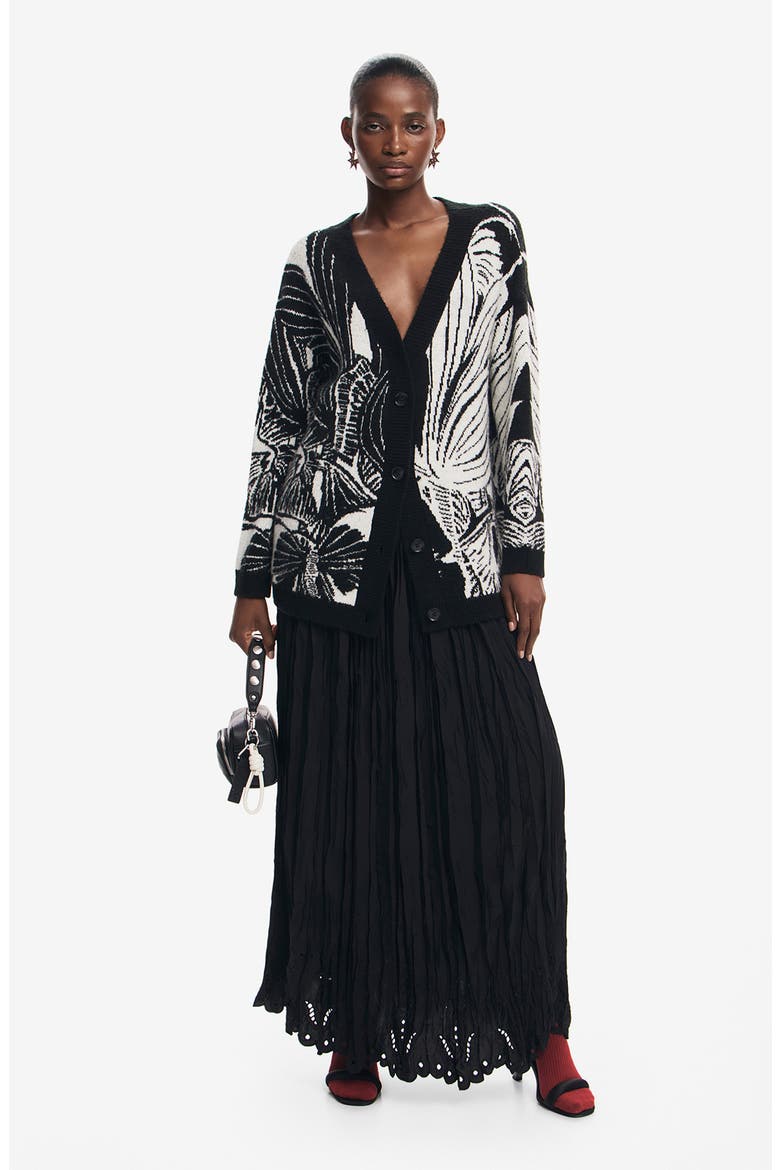Halifax Botanical Jacquard Cardigan, Alternate, color, BLACK
